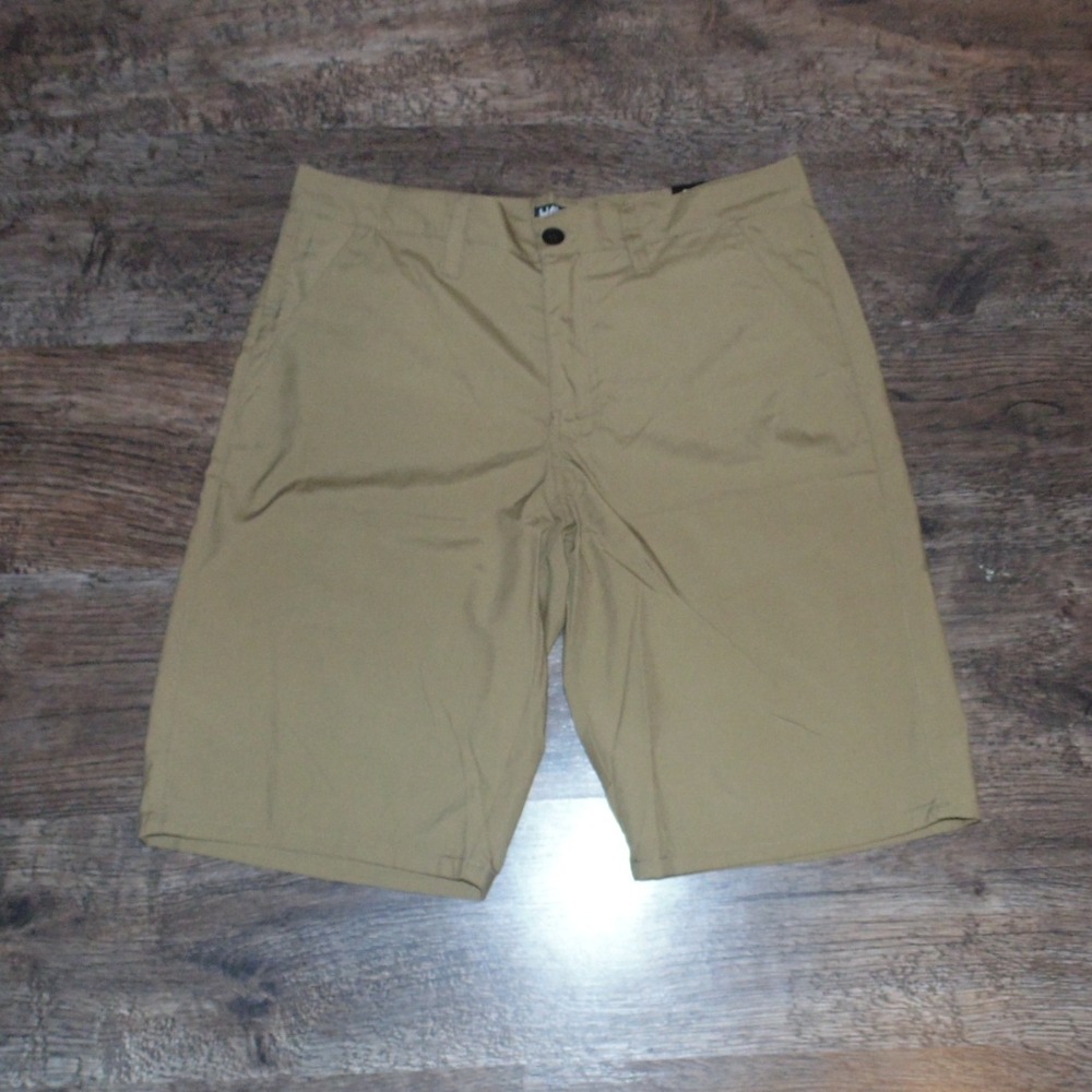 Tony Hawk Flat Front Shorts Mens 33 Khaki Tan New Solid Poly Viscose Skate